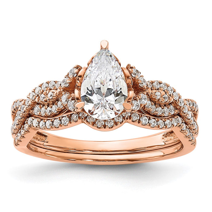 Exclusive 14K Rose Gold Criss-Cross Engagement Ring, 1 Carat Pear & Diamond Accents-7
