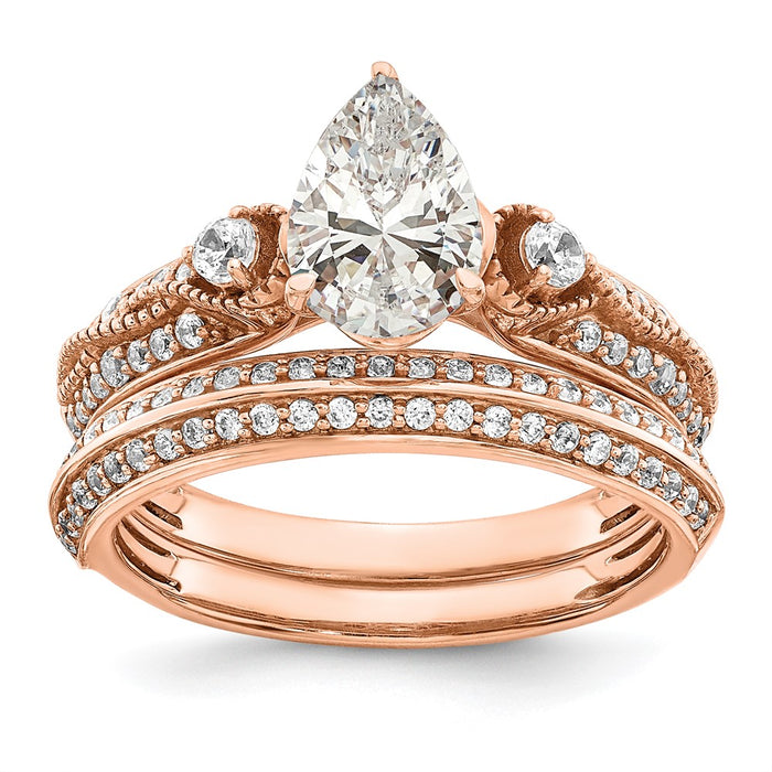 Designer 14K Rose Gold Semi-Mount Engagement Ring for 1 Carat Pear Center - Affordable Luxury!-6