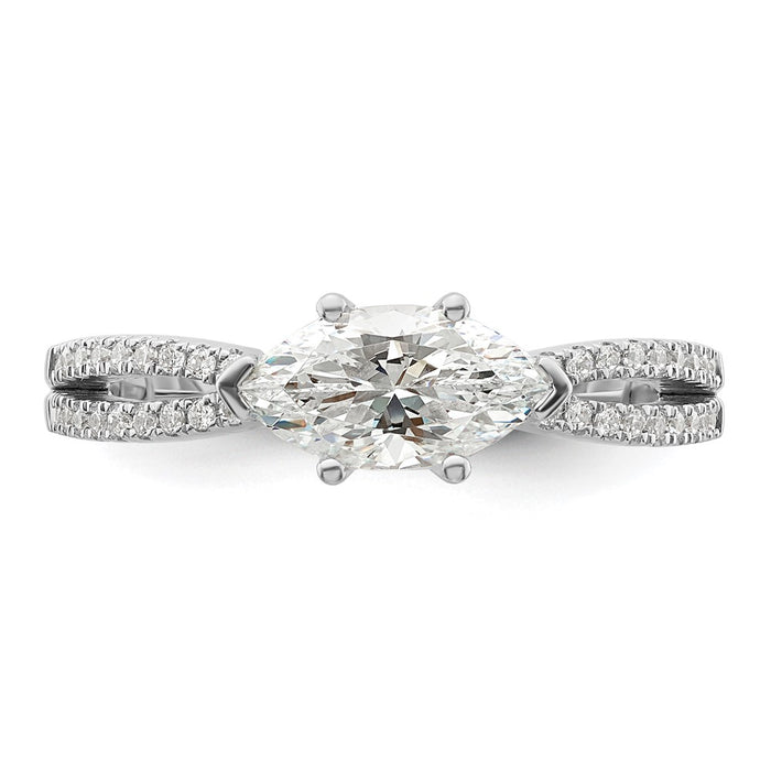 High-Quality 14K White Gold East-West Engagement Ring for 3/4 Carat Marquise, Stylish with Diamond Accents-4