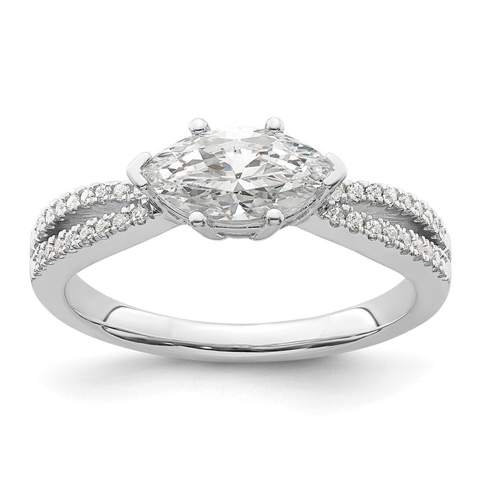 High-Quality 14K White Gold East-West Engagement Ring for 3/4 Carat Marquise, Stylish with Diamond Accents-1
