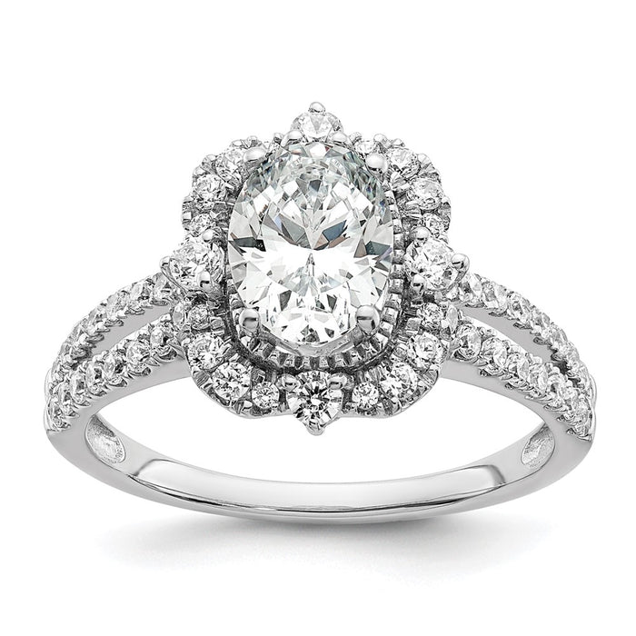 Exclusive 14K White Gold Vintage Halo Engagement Ring, 1 Carat Oval Center, Stylish Design-1