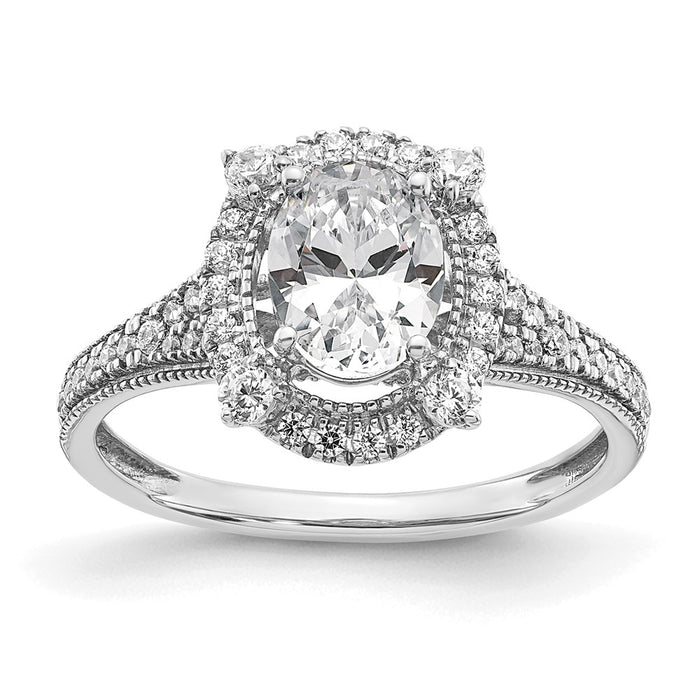 Exclusive 14K White Gold Vintage 1ct Oval Halo Diamond Engagement Ring-1