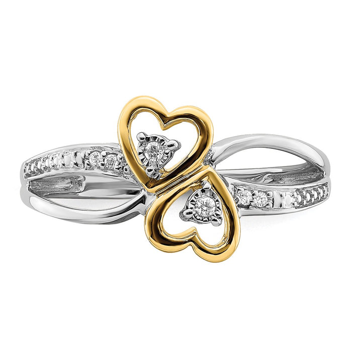 Buy Stylish 14K Two-Tone Double Heart Diamond Engagement Ring - 0.85mm-4