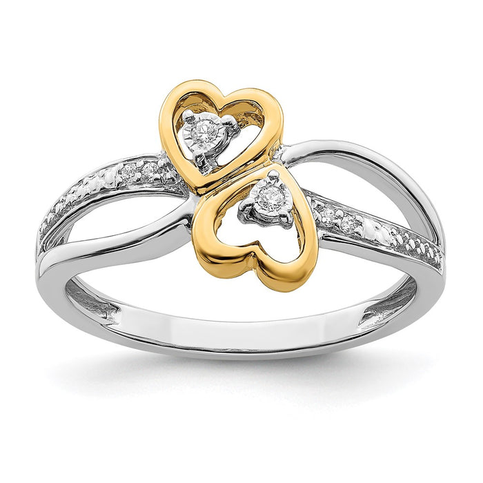 Buy Stylish 14K Two-Tone Double Heart Diamond Engagement Ring - 0.85mm-1