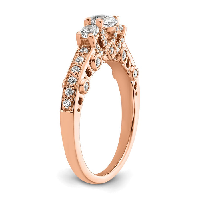 Buy Stylish 14K Rose Gold Three-Stone Diamond Semi-Mount Engagement Ring-6