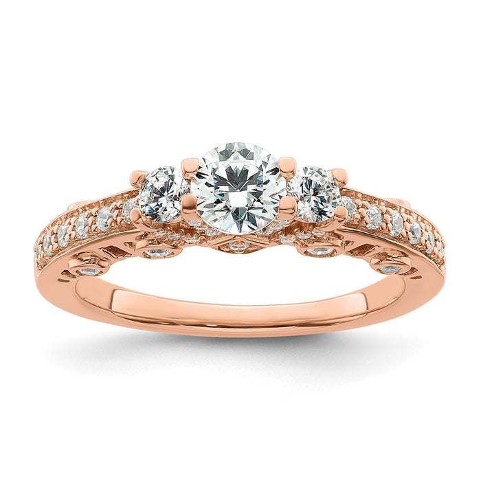 Buy Stylish 14K Rose Gold Three-Stone Diamond Semi-Mount Engagement Ring-1