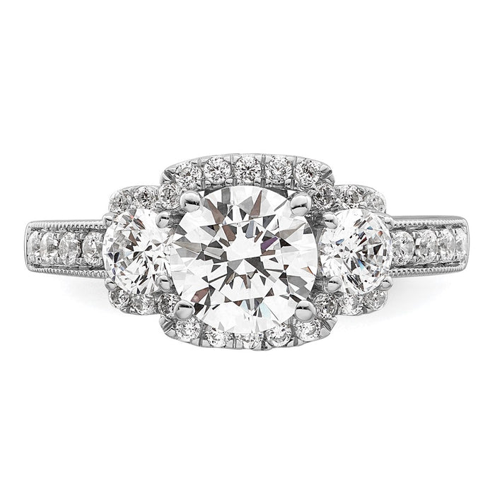 Buy Stylish 14K White Gold 3-Stone Halo Semi-Mount Engagement Ring, 1 Carat-4