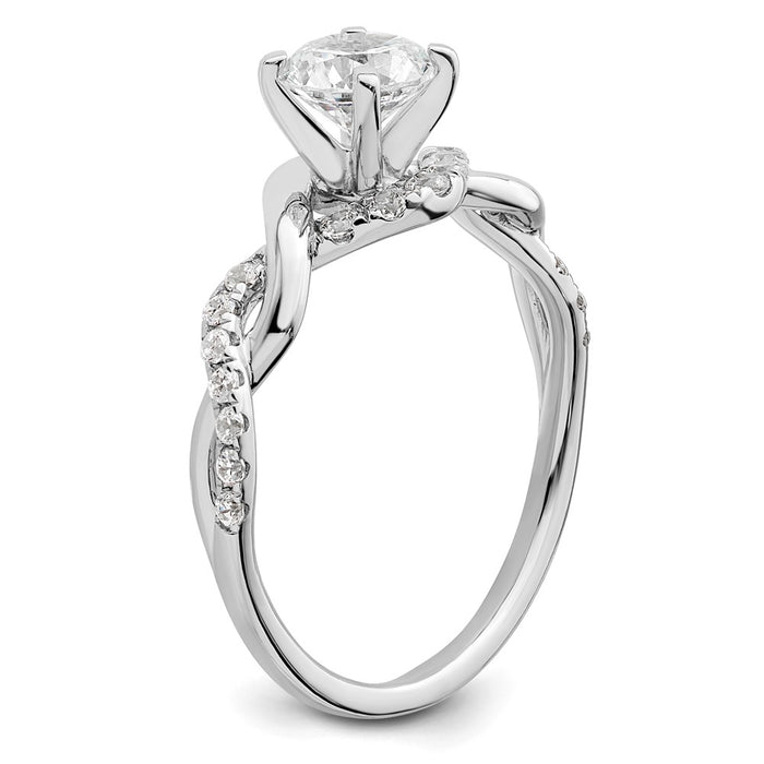 Exclusive 14K White Gold Twisted Semi-Mount Ring for 5/8 Carat Stone - Stylish Design with 1/4 Carat Diamonds-6