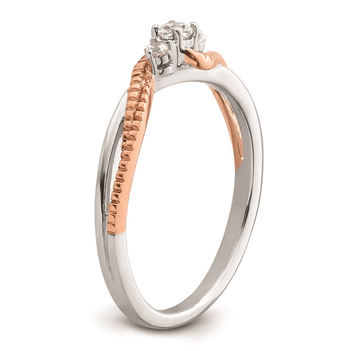 Designer 14K White & Rose Gold 3-Stone Engagement Ring - 1/8 Carat Diamonds, Affordable Price-6
