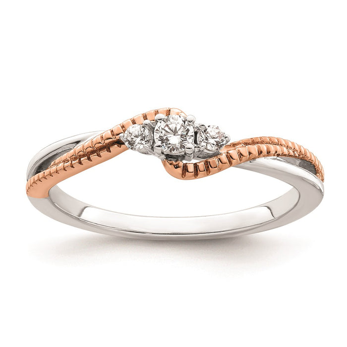 Designer 14K White & Rose Gold 3-Stone Engagement Ring - 1/8 Carat Diamonds, Affordable Price-1
