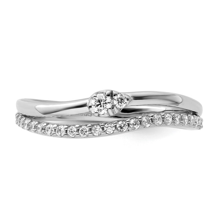 Buy Stylish 14K White Gold Double Band Diamond Ring - Luxury Fashion-4