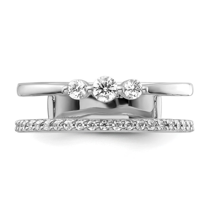 High-Quality 14K White Gold Double Band Ring with Diamonds - Stylish Luxury!-4