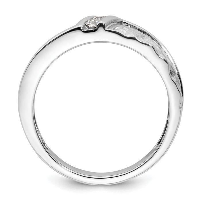 Buy Exclusive 14K White Gold Men's Wedding Ring - Polished, Satin, Hammered Finish-2