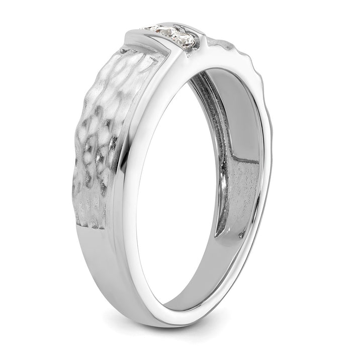 Buy Exclusive 14K White Gold Men's Wedding Ring - Polished, Satin, Hammered Finish-6