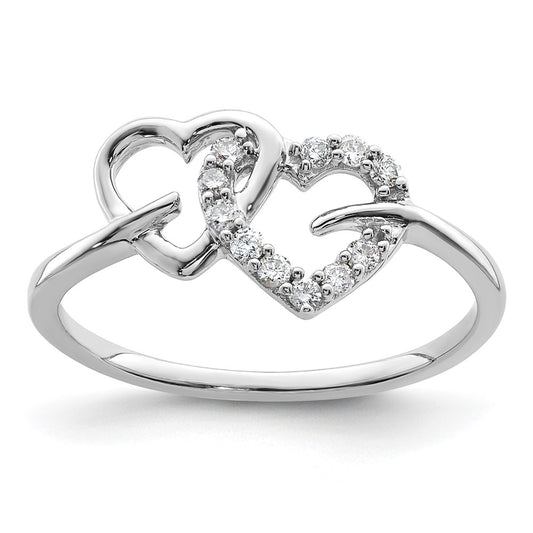 High-Quality 14K White Gold Double Heart Ring with 1/8 Carat Diamond - Stylish Value!