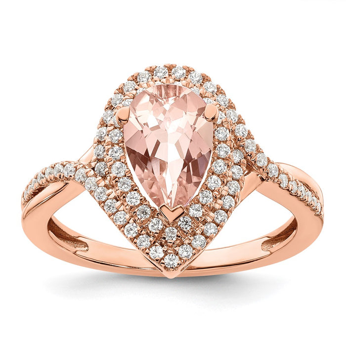 Buy Exclusive 14K Rose Gold Morganite Pear Engagement Ring - Stylish Floral Design-7