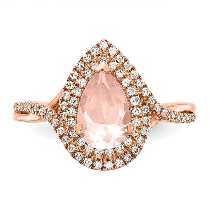 Buy Exclusive 14K Rose Gold Morganite Pear Engagement Ring - Stylish Floral Design-4