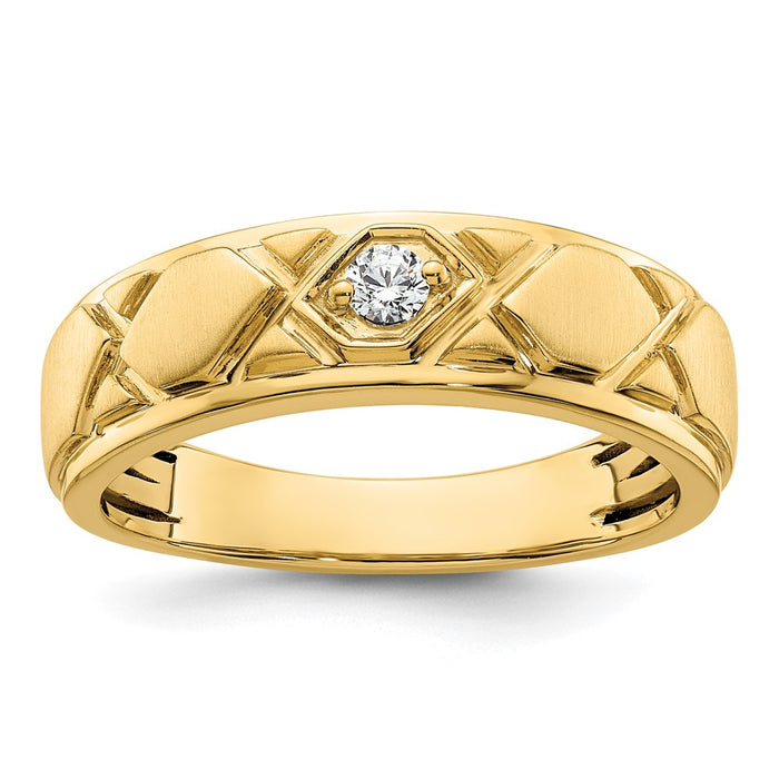 Exclusive 14K Grooved Men's Wedding Band with Diamonds - Stylish & Affordable-1