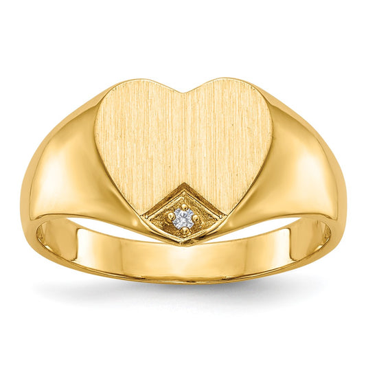 Shop Stylish 14K Gold Heart Signet Ring with 0.005ct Diamond - 9x9mm