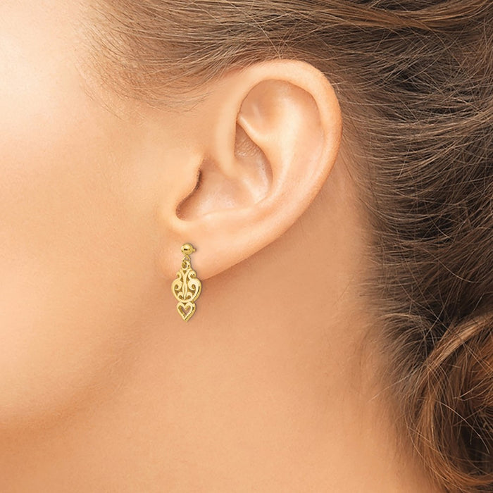 Buy Exclusive 14K Gold Polished Filigree Heart Dangle Earrings - Stylish and Affordable-3