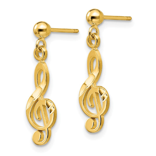Shop 14K Gold Polished Diamond-Cut Treble Clef Dangle Earrings - Stylish & Affordable!
