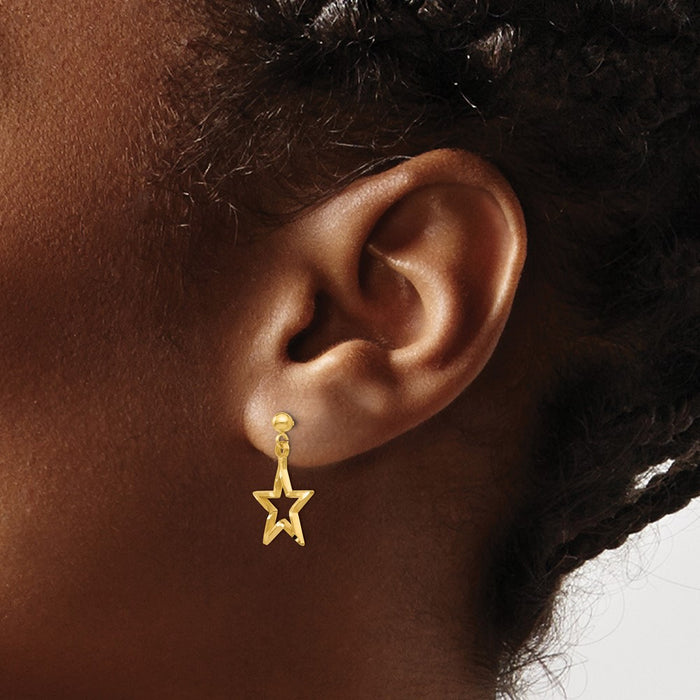 Buy 14K Gold Polished Star Dangle Earrings | Stylish Diamond-Cut Design-3