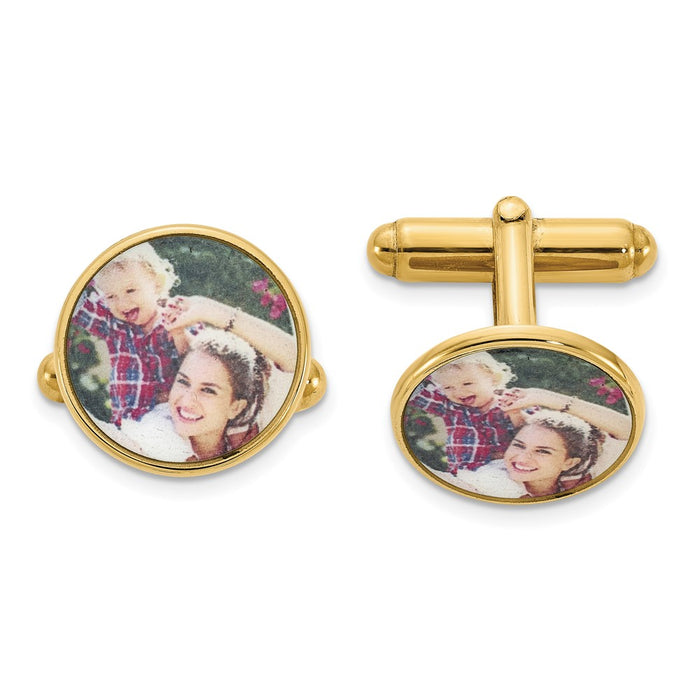 Buy Stylish Sterling Silver & Gold-Plated Small Round Picture Cufflinks-1