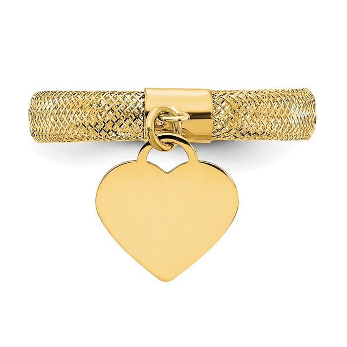 Shop 14K Gold Polished Heart Charm Ring - Stylish Woven Mesh Stretch Design-4