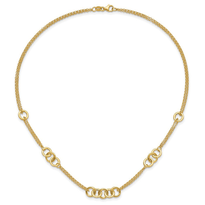 Buy Stylish 14K Polished Double Strand Interlinked Circle Necklace - 18" Length-3