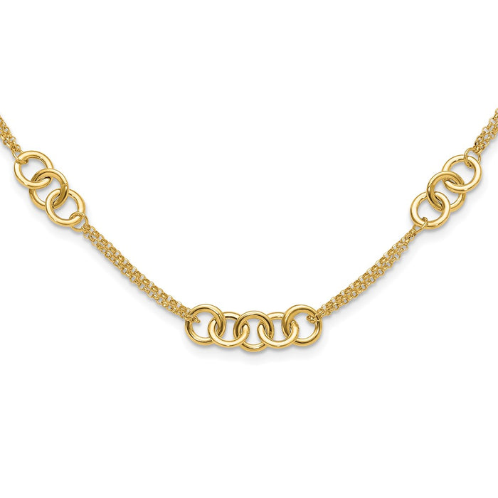 Buy Stylish 14K Polished Double Strand Interlinked Circle Necklace - 18" Length-1
