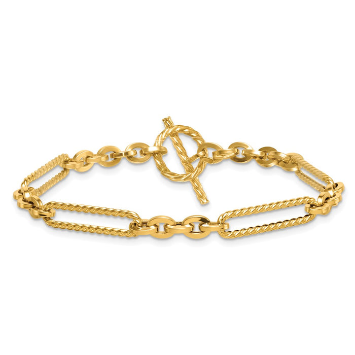 Exclusive 14K Gold Polished & Textured Fancy Link Bracelet - 7.5 Inches, Stylish Value-3