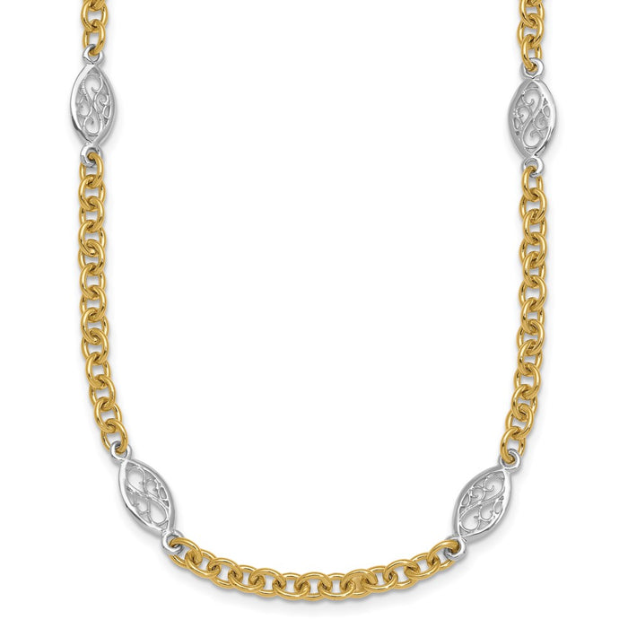 Shop 14K Two-Tone 6.5mm Fancy Cable Chain Necklace with Filigree Pendant-1