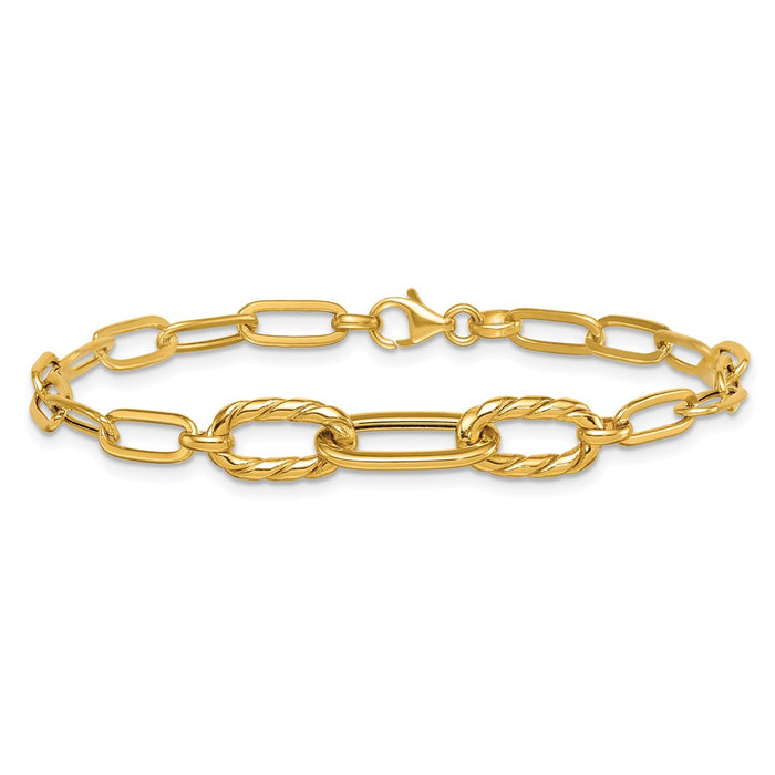 Shop Stylish 14K Gold Polished Fancy Oval & Twisted Link 7.5-Inch Bracelet-3