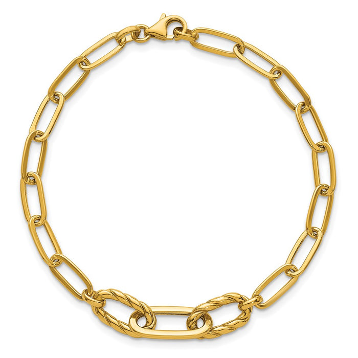 Shop Stylish 14K Gold Polished Fancy Oval & Twisted Link 7.5-Inch Bracelet-4