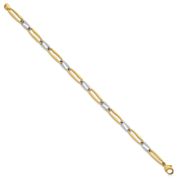 Exclusive 14K Gold Two-Tone 5.75mm Long Link Bracelet - Stylish 7.5 Inch Design-2