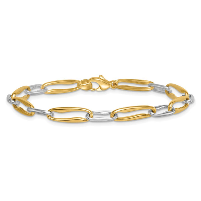 Exclusive 14K Gold Two-Tone 5.75mm Long Link Bracelet - Stylish 7.5 Inch Design-3