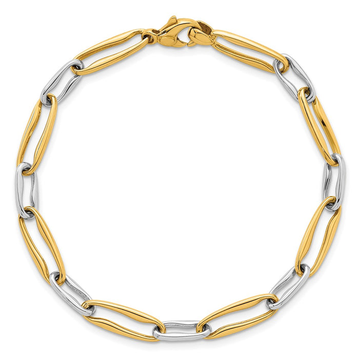 Exclusive 14K Gold Two-Tone 5.75mm Long Link Bracelet - Stylish 7.5 Inch Design-4