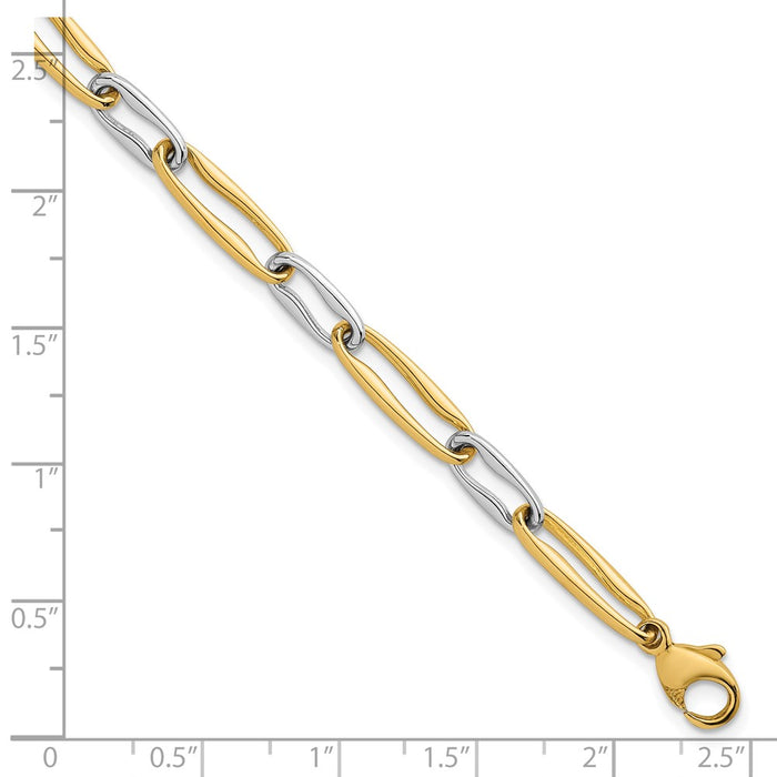 Exclusive 14K Gold Two-Tone 5.75mm Long Link Bracelet - Stylish 7.5 Inch Design-5