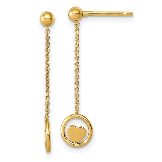 Shop Stylish 14K Gold Heart Circle Dangle Earrings - .85mm, Affordable Luxury