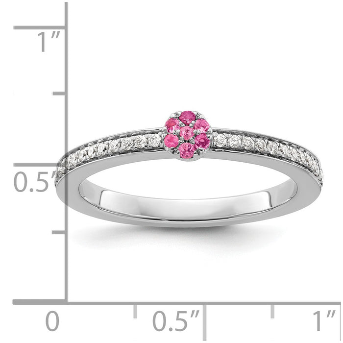 Buy Exclusive 14K White Gold Stackable Ring with Pink Tourmaline & Diamonds-3
