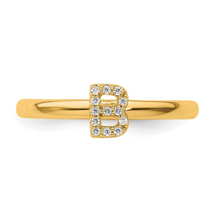Exclusive 14K Gold Stackable Diamond Initial B Ring - Stylish and Affordable Luxury-3