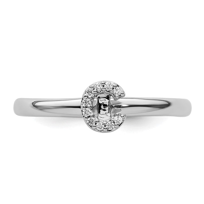 Exclusive 14K White Gold Diamond Initial C Stackable Ring - Stylish Value-3
