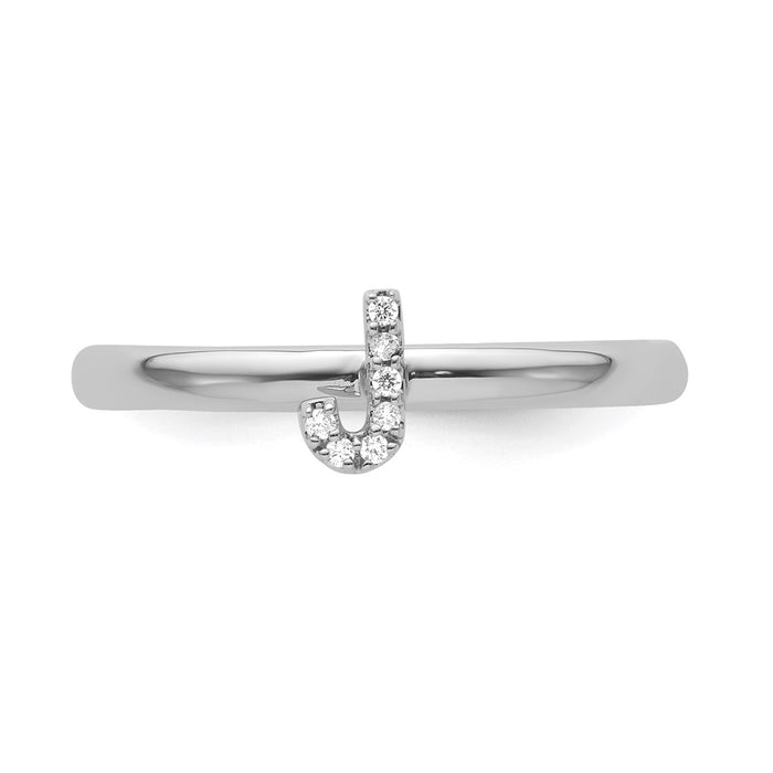 Shop Stylish 14K White Gold Diamond Initial J Stackable Ring - Affordable Luxury!-3