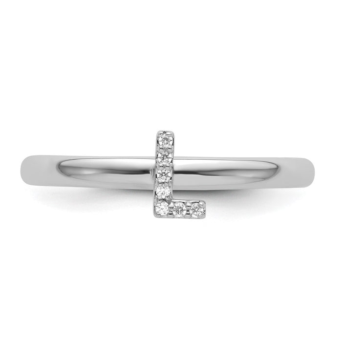 Buy Stylish 14K White Gold Diamond Initial "L" Stackable Ring - 0.85mm-3