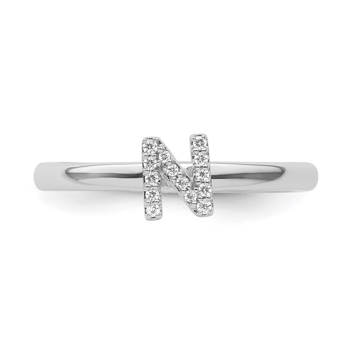 Shop Stylish 14K White Gold Diamond Initial "N" Stackable Ring - Affordable Luxury-3