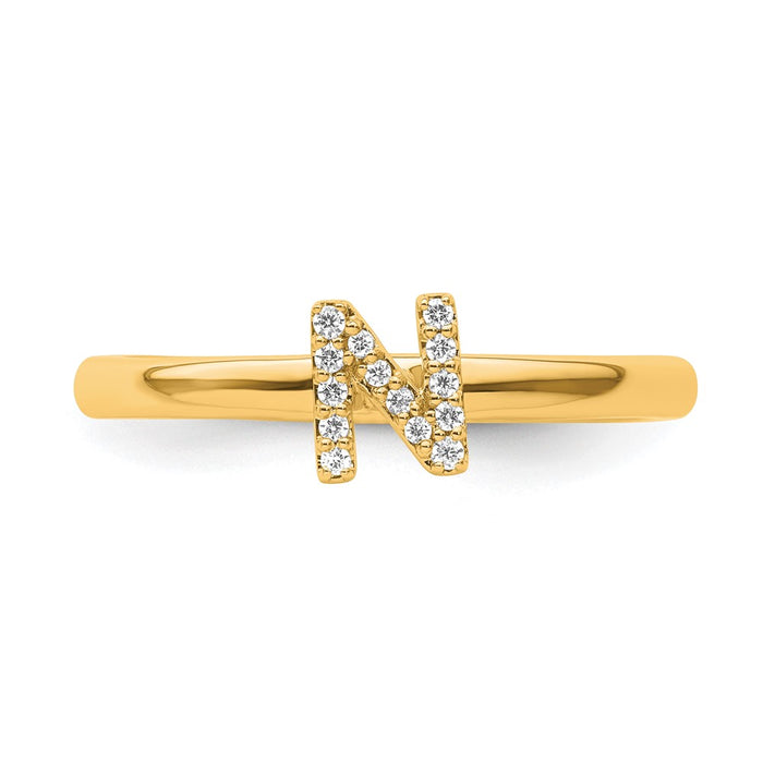 Shop Exclusive 14K Gold Stackable Diamond Initial N Ring - Stylish Luxury Jewelry-3