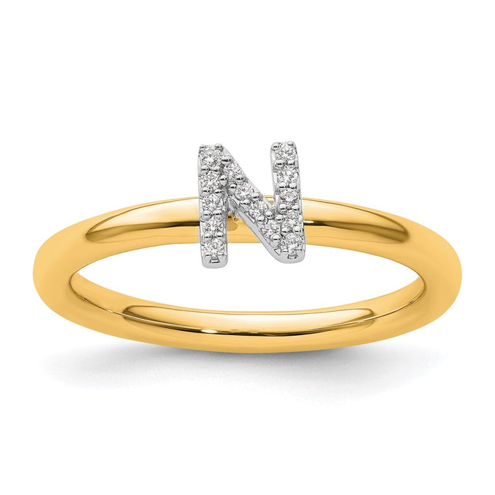 Shop Exclusive 14K Gold Stackable Diamond Initial N Ring - Stylish Luxury Jewelry-1