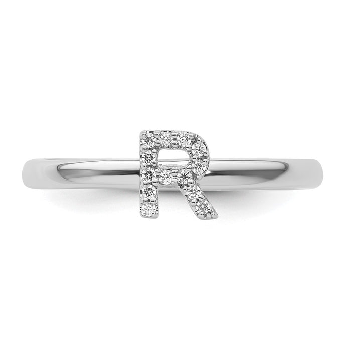 Shop Stylish 14K White Gold Stackable Diamond "R" Initial Ring - 0.85mm-3