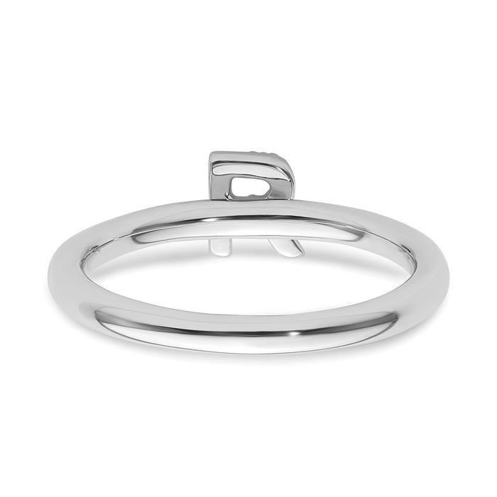 Shop Stylish 14K White Gold Stackable Diamond "R" Initial Ring - 0.85mm-4