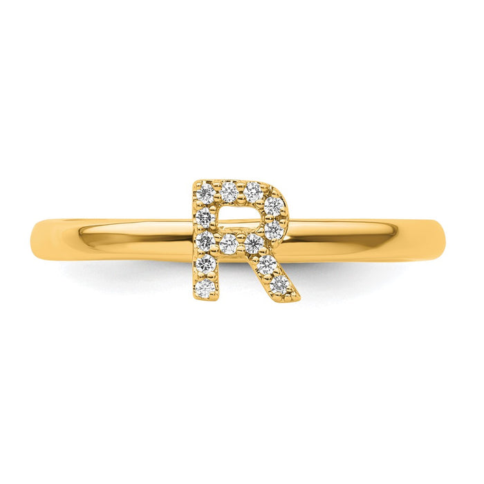 Exclusive 14K Gold Stackable Diamond Initial "R" Ring - Stylish & Affordable-3